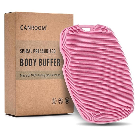 Canroom Silicone Body Scrubber - Anti Zinc Infused-Highly Elastic Bristles Exfoliating Body Scrubber for Shower Body,Cellulite Reduction,Blood Circulation - Pink