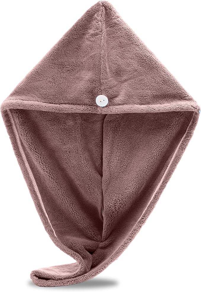 Microfiber Hair Towel Wrap, Hair Turban Towel Super Absorbent Twist Turban Dry Hair Caps with Buttons Bath Loop Fasten Salon Dry Hair Hat