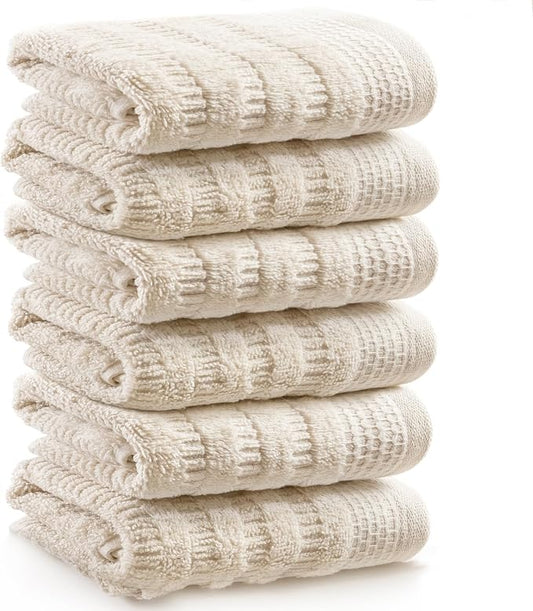 Softerry Pure Organic Cotton Washcloth Set - 100% Soft Cotton - Extra Absorbent and Durable - 500 GSM Quick Dry - Luxury Hotel & Spa Quality - Fade Resistant - Eco Friendly (Natural, 6pc wascloths)