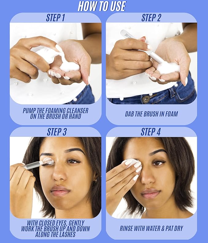 STACY LASH Shampoo 50ml Cleaning Kit of Eye Makeup Remover (Foam Cleanser) & Shampoo Brush & Mascara Brush Bundle with Eyelash Serum 5ml for Lash Growth and Thickness