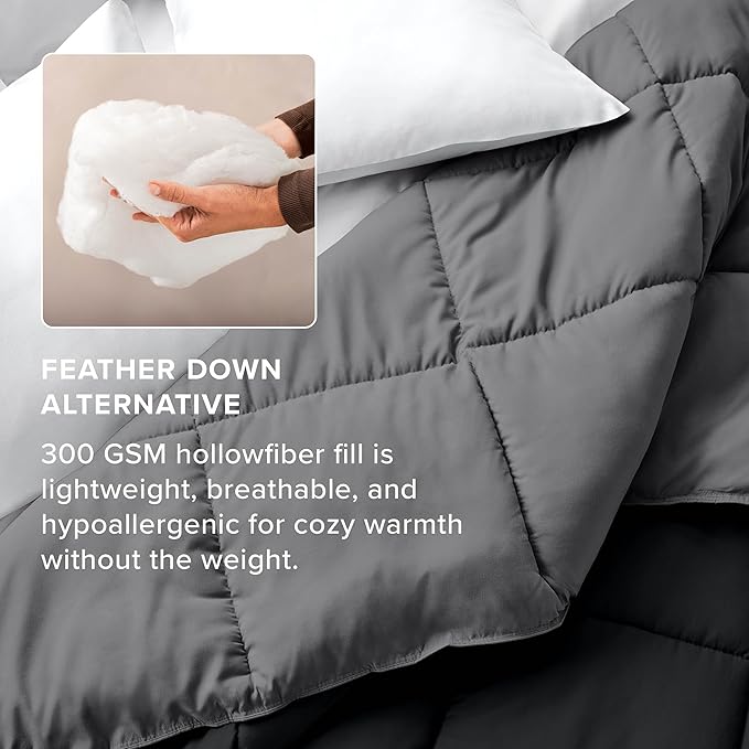 Bare Home Queen Comforter - Reversible Colors - Goose Down Alternative - Ultra-Soft - Premium 1800 Series - All Season Warmth - Bedding Comforter (Queen, Black/Grey)