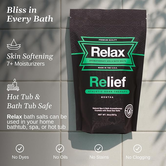 Relax Spa & Bath, Epsom & Dead Sea Salts, Aromatherapy Bath Salts for Hot Tub, Bath, or Spa, Infused with Magnesium, 3 Pack, Athletic Soak Therapy