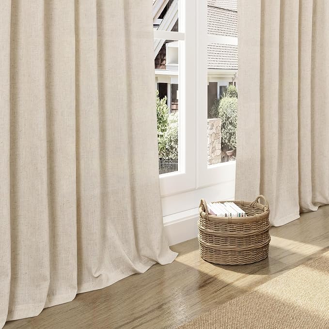 Nanspring Cream Beige Curtains 90 Inches Long for Living Room Linen Light Filtering Semi Sheer Curtain Back Tab Rod Pocket Modern Farmhouse Decor Elegant Coastal Drapes for Bedroom 52x90, 2 Panels