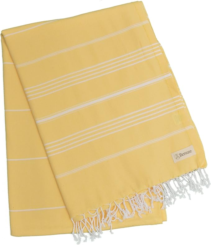 Bersuse Towels Anatolia XL Beach Blanket Throw Blanket Turkish Towel 100% Cotton Extra-Large Quick-Dry Lightweight Premium Peshtemal Towel - 61x82 Inches, Yellow (Set of 6)