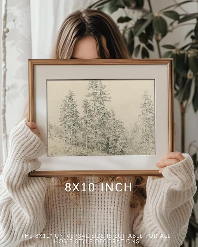 Vodefoad Sketch Tree Minimalist Drawing Canvas Wall Decor, Vintage Neutral Landscape Wall Art, Retro Antique Nature Art Pictures for Gallery Home Bedroom Bathroom Living Room - 8x10Inch Unframe