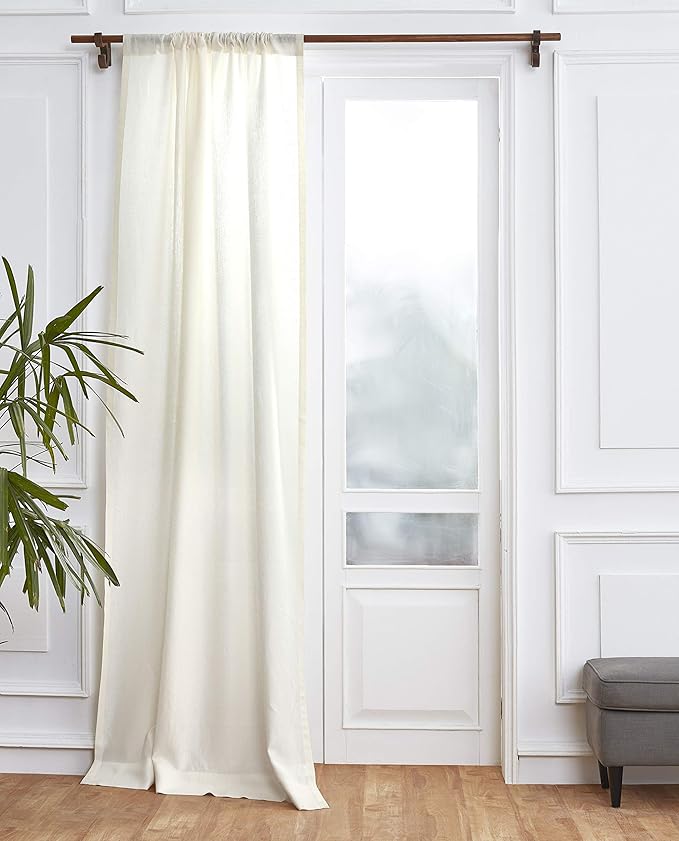 Solino Home Ivory Linen Curtain 52 x 96 Inch, Light Filtering Rod Pocket Curtain 96 Inch, 100% Pure Linen European Flax Window Treatment Panel for Living Room, Bedroom - 1 Panel