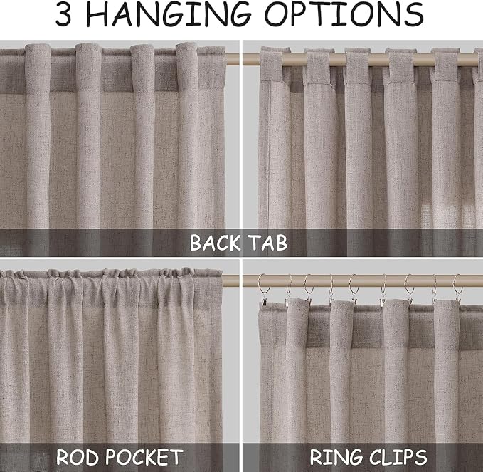 Nanspring Brownish Grey Linen Curtains for Living Room 105 Inches Long Back Tab Light Filtering Semi Sheer Curtain Modern Farmhouse Decor for Bedroom Office Luxury Textured Drapes 52x105, 2 Panels