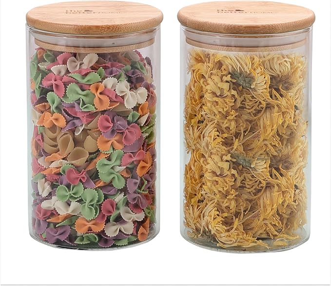 The Better Home Pack of 2 1000ml Borosilicate Glass Jars containers with Bamboo Lid I Transparent Airtight Borosilicate Kitchen jars Containers Set | Glass Jars for Cookies Snacks Tea Coffee Sugar