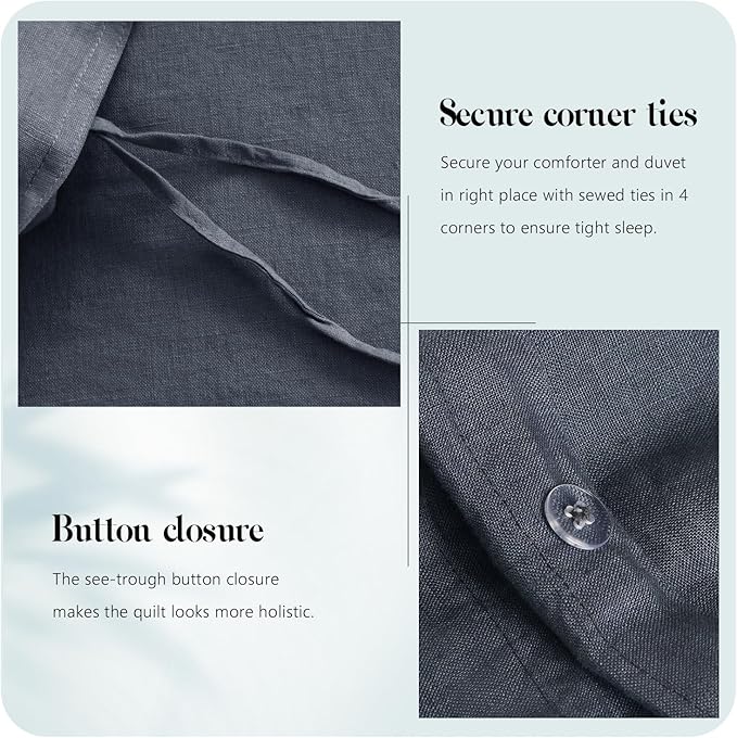 S VICTORY SYMBOL 100% Organic Linen Duvet Cover Set,French Linen Bedding Set with Stone Washed 3pcs,1 Comforter Cover and 2 Pillowsham(Silver Gray,King) Soft,Breathable