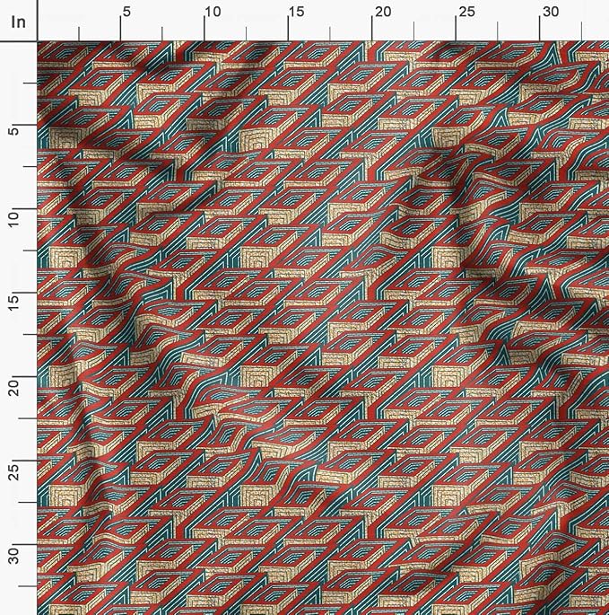 Soimoi Heavyweight Cotton Canvas Fabric Material - 56 Inch Wide, Red - Tribal Print, Ideal for Making Durable Tote Bags, Backpacks, Jackets, Upholstery, Cushions, Outdoor Furniture Covers, 1 Yard