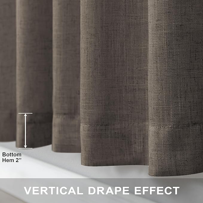 Dark Brown Linen Curtains for Living Room 108 Inches Long Semi Sheer Drapes Traditional Rustic Farmhouse Cottage Core Decor Chocolate Curtains for Sliding Glass Door Cabin 2 Panels 52 Wide 108 Length