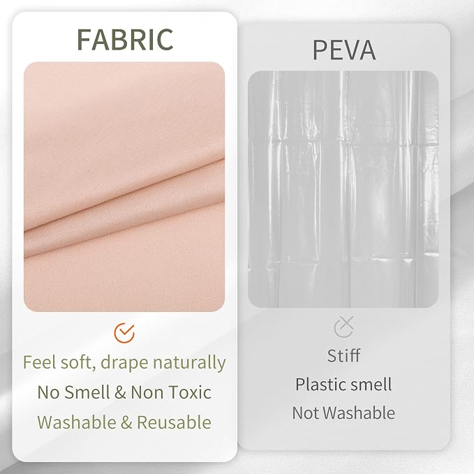 ALYVIA SPRING Pink Shower Curtain Liner Fabric with 3 Magnets - Waterproof Soft Hotel Quality Cloth Shower Curtain for Bathroom, Light-Weight & Machine Washable - Standard Size 72x72, Blush Pink