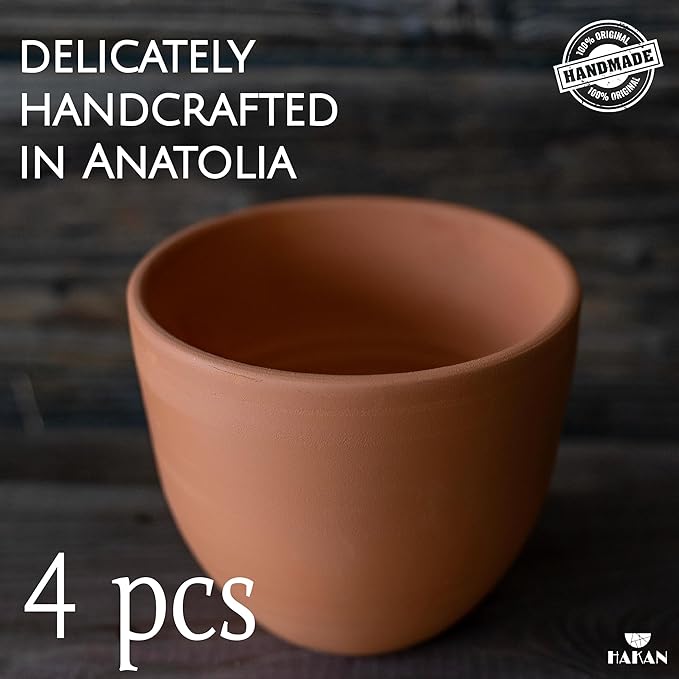 Hakan Kapadokya 16.9 oz, 4 Pcs, Handmade Pottery Mug Set of 4, Clay Cups for Beverages, Earthenware Flower Pot, Unglazed Clay Bowls, Drinking Cups for Decoration
