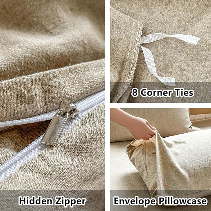 100% French Flax Linen Duvet Cover Set King, 3-Piece Soft Breathable Cooling Bedding for Hot Sleepers, Natural Washed Linen with Zipper Closure & 8 Corner Ties (King, Natural Linen)