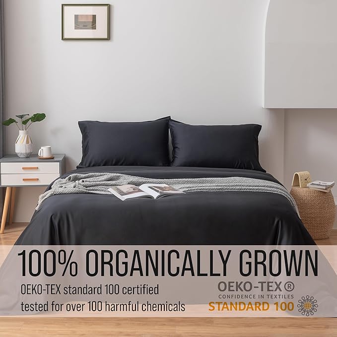 BELLA COTERIE | Luxury Bamboo Viscose Standard Size Pillowcase Set | 100% Organically Grown | Ultra Soft | Cooling | 2 Pcs [Black]