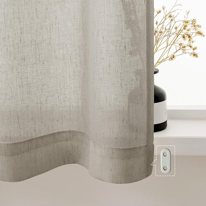 Linen 24 inch Bathroom Curtains 2 Panels Boho Rustic Semi Sheer Curtains Light Filtering Dual Rod Pocket Drapes for Bathroom Kitchen Small Half Window RV Curtains, 34x24 Inch, Dark Taupe