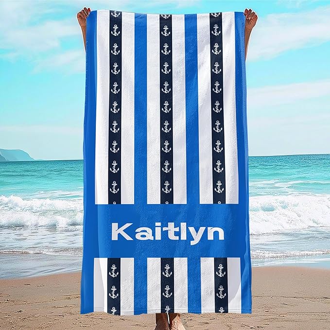 JML Custom Beach Towel with Name, Personalized Microfiber Beach Towel with Name, Large, Soft, Quick Dry & Absorbent for Swim, Pool,Adult,Summer Holiday,Vacation,Travel,Gift for Anniversary, Birthday