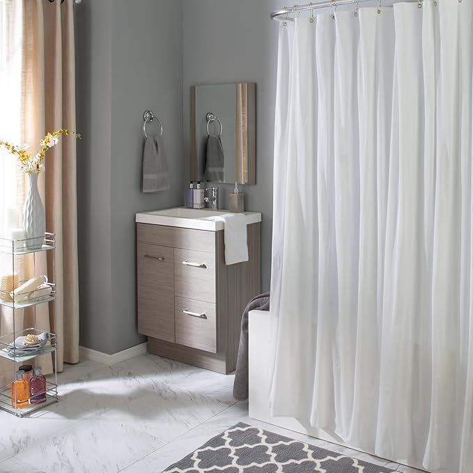 Bath Bliss PVC Heavy Weight Shower Curtain Liner with Suction Cup Splash Guard | 4G | 70"x72" | Rust Resistant Copper Grommets | Magnetic Hem | White