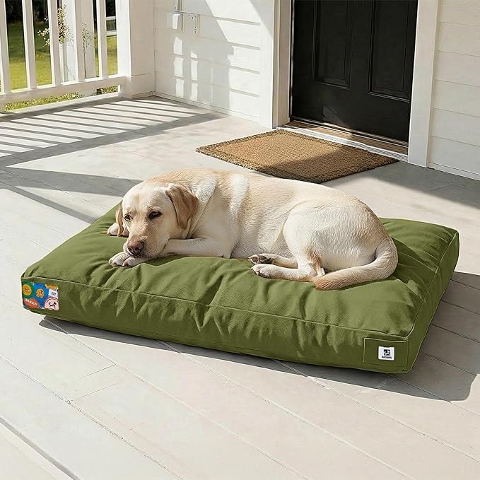 Sytopia 42 Inch Canvas Outdoor Dog Bed for Extra Large Dogs, Durable Dog Bed with Waterproof Machine Washable Removable Cover, Indoor Patio Pet Pad for Crate, Green