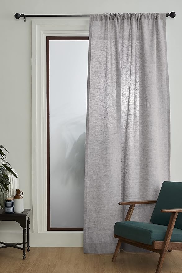 Solino Home Oyster Grey Linen Curtain 52 x 84 Inch, Light Filtering Rod Pocket Curtain 84 Inch, 100% Pure Linen European Flax Window Treatment Panel for Living Room, Bedroom - 1 Panel