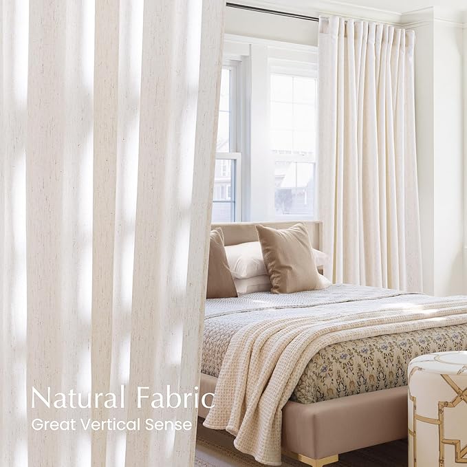 NICETOWN Linen Cream Curtains 24 inches Long for Kitchen, Rod Pocket & Back Tab Thick Flax Blend Privacy with Light Filtering Short Window Treatments for Bedroom, W55 x L24, 2 Panels