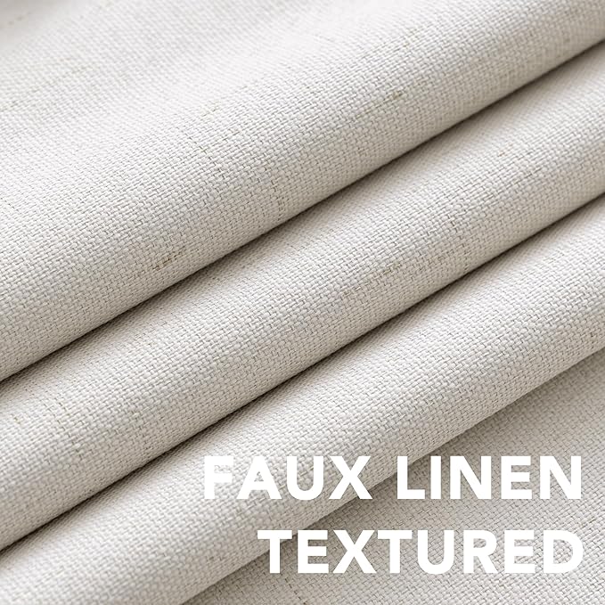 H.VERSAILTEX Ivory Curtains Blackout, 100% Blackout Linen Curtains with White Thermal Insulated Liner, Grommet Drapes Blackout Curtains for Living Room (2 Panels, 42 x 84 Inch, Ivory)