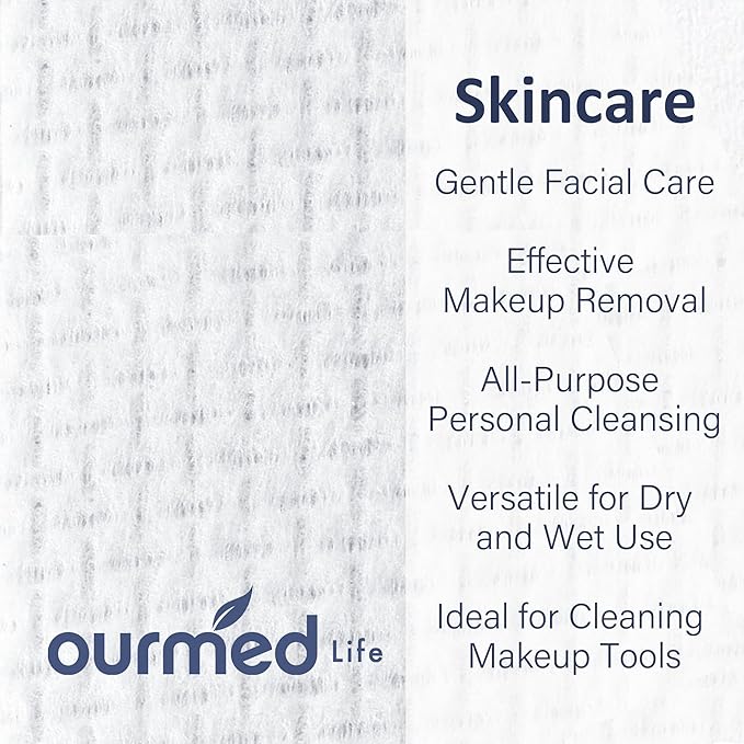 Ourmed Life Disposable Face Towel, 300 Count – Ultra Soft, Biodegradable Makeup Remover Wipes for Sensitive Skin, Clean Skincare Towels,Lint- free and Gentle Facial Towels for Daily Use，EF Texture