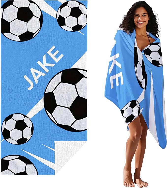Personalized Beach Towel With Name, Custom Beach Towel with Text, Customized Football Microfiber Pool Towel, Quick Dry & Absorbent Swim Towel for Adult,Anniversary, Birthday, Summer Holiday,Vacation