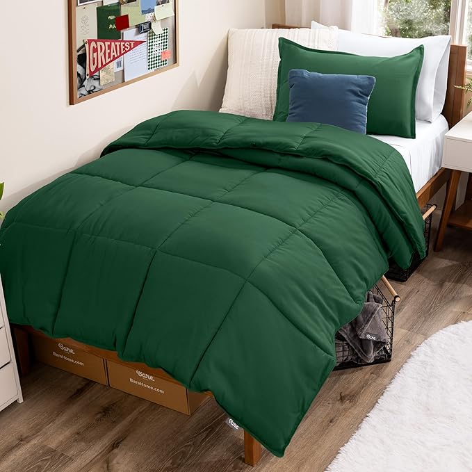 Bare Home Comforter Set - Twin/Twin Extra Long Size - Ultra-Soft - Goose Down Alternative - Premium 1800 Series - All Season Warmth (Twin/Twin XL, Forest Green)