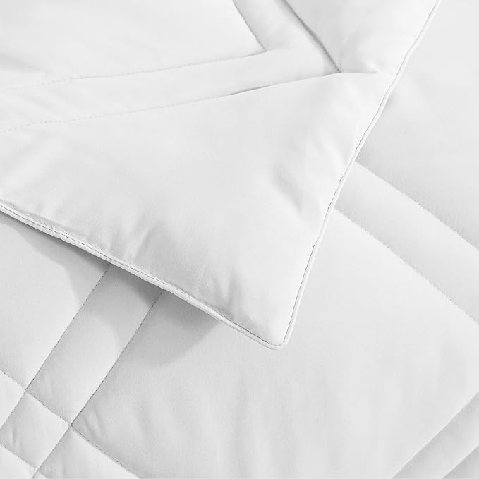 Feather and Loom Double Diamond Stitch Down Alternative All Seasons Comforter - Soft and Easy Care Microfiber Cover, Hypoallergenic High Loft Fiber Fill, Machine Washable Color: White Size: Twin