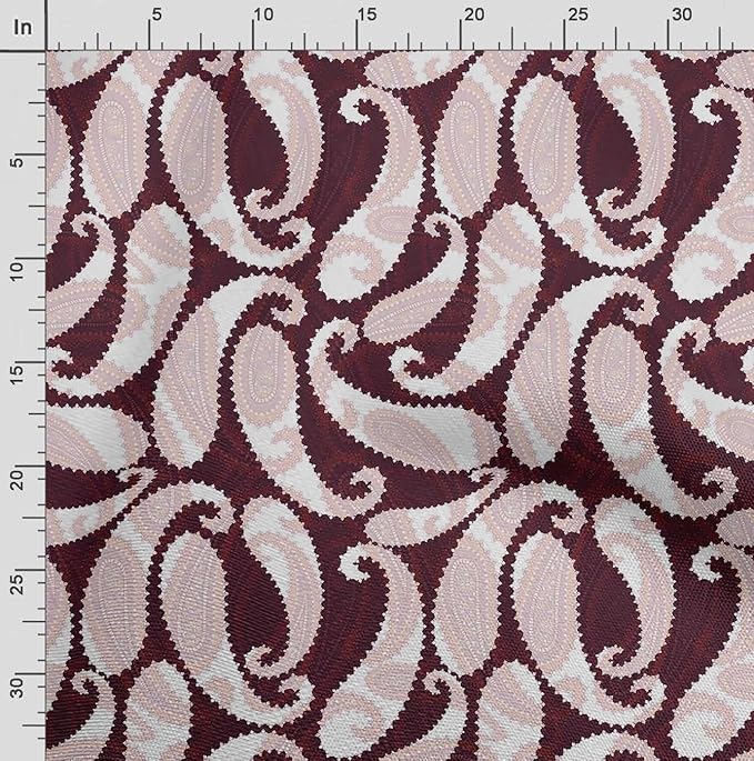 Soimoi Asian Paisley Print - Red, Pure Silk Fabric - 42 Inch Wide, 1 Yard, Lightweight Material, Perfect for Elegant Dresses, Sarees, Scarves, Evening Wear