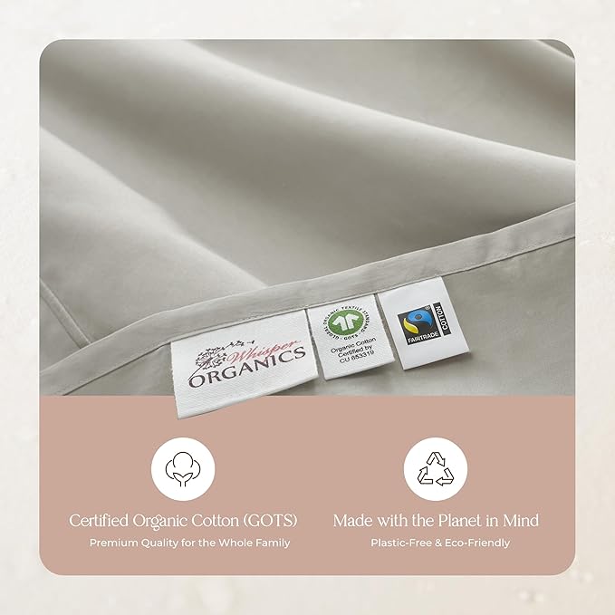 100% Organic Cotton Sheets King Size - GOTS Certified Organic Bed Sheets with Deep Pocket 300 Thread Count & Cozy Sateen Weave Gets Softer with Each Wash - Luxury 4 Piece Set (Pewter, King)