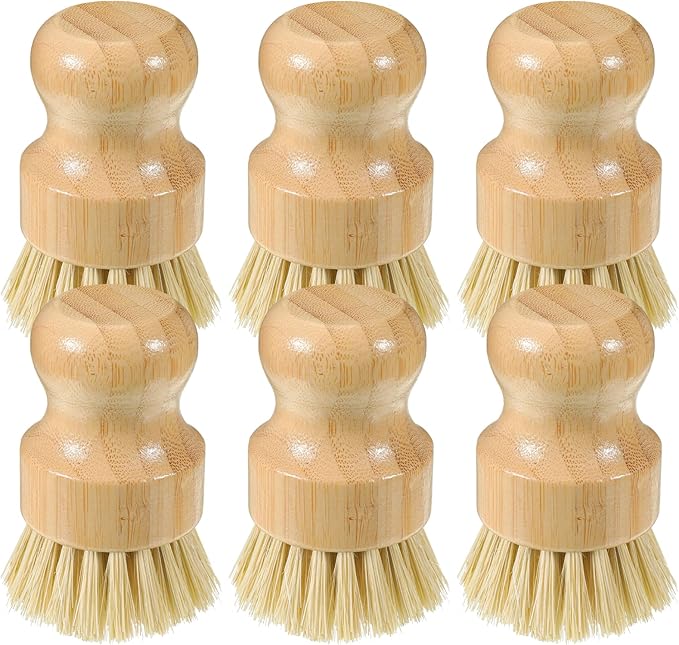 6 Pcs Bamboo Dish Brush, Wooden Kitchen Dish Brushes Natural Sisal Bristle Scrubber for Pots, Pans, Bowls, Dishes Cleaning
