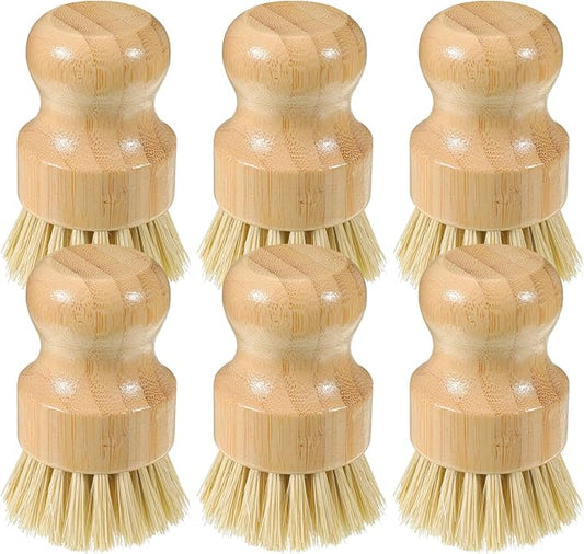 6 Pcs Bamboo Dish Brush, Wooden Kitchen Dish Brushes Natural Sisal Bristle Scrubber for Pots, Pans, Bowls, Dishes Cleaning