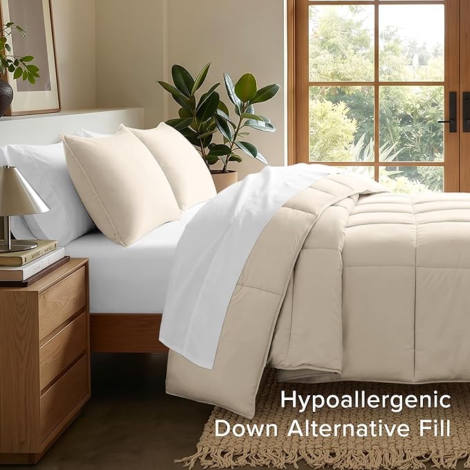 Bare Home Comforter Set - Oversized Queen Size - Ultra-Soft - Goose Down Alternative - Premium 1800 Series - All Season Warmth (Oversized Queen, Sand)
