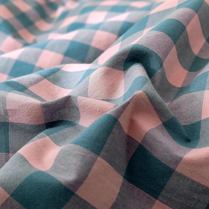 mixinni Plaid Duvet Cover Set King Purple - Soft Washed Cotton Modern Geometric Bedding Set with 2 Pillowcases, Pink Blue Gingham Grid King Duvet Cover for Men & Women, Soft & Lightweight