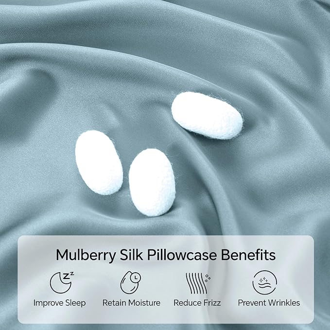 INFIIXSO Mulberry Silk Pillow Cases King Size Set of 2, Silk Pillowcase with Hidden Zipper 20"x36", Extraordinary Smooth and Soft Pillow Case for Hair and Skin(Airy Blue, 2 Pack)