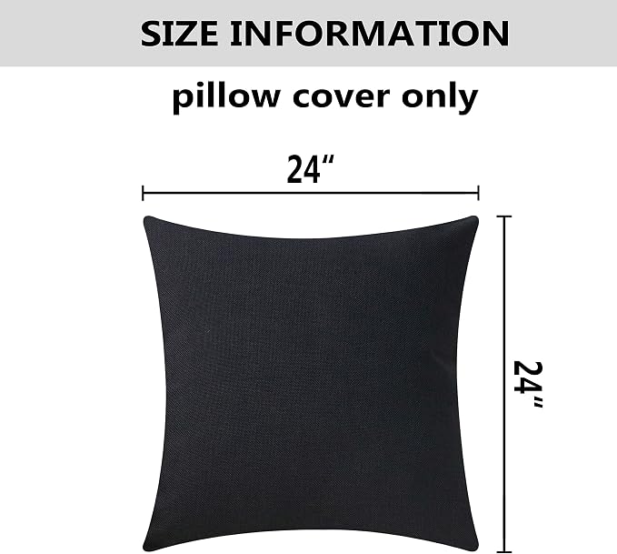 Home Brilliant Set of 2 Decorative Lined Linen Euro Shams Couch Throw Pillows Large Pillow Covers, 24x24 inch(60x60cm), Black