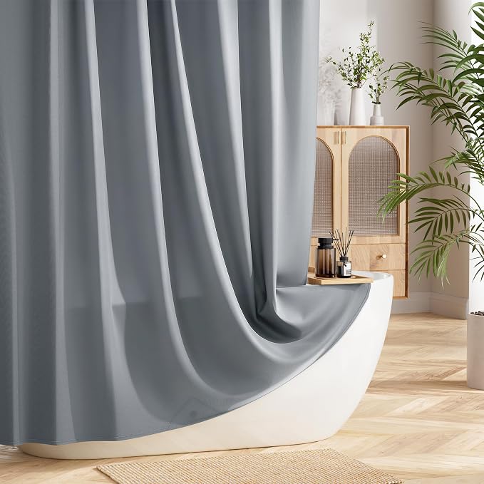 Gray Waterproof Shower Curtain Liner 70x74 Inches - Thick Polyester Fabric with Weighted Bottom, Heavy Duty Bathroom Liner for Shower Stall or Tub, Machine Washable