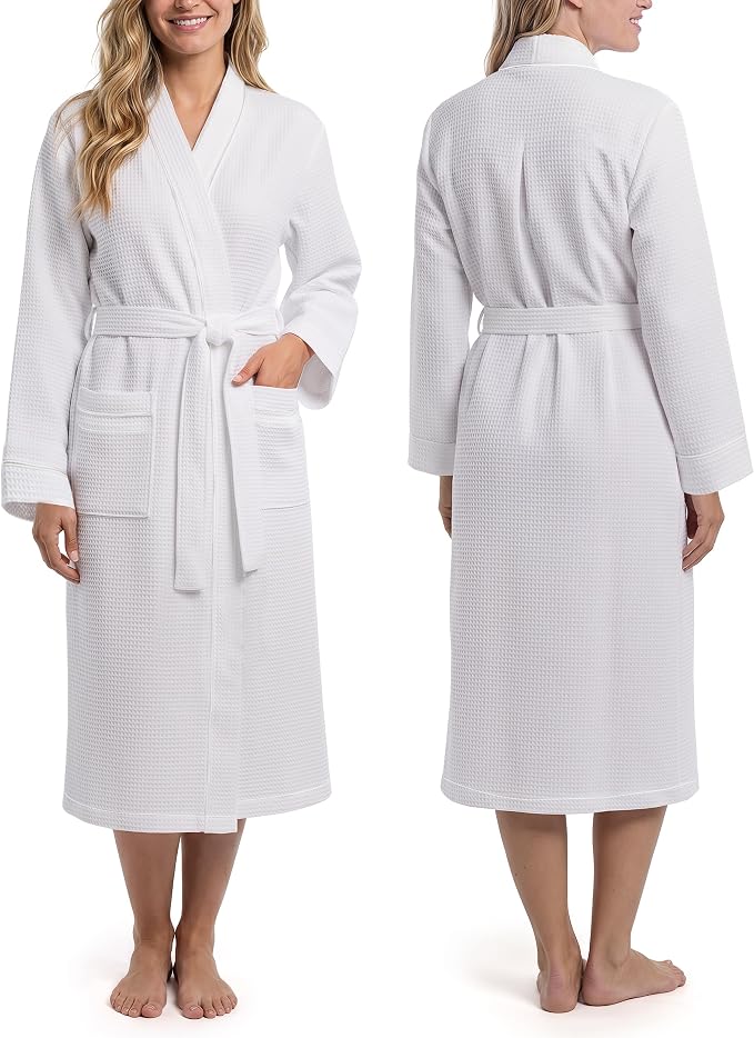 NY Threads Cotton Blend Waffle Robes for Women Full-Length Bathrobe