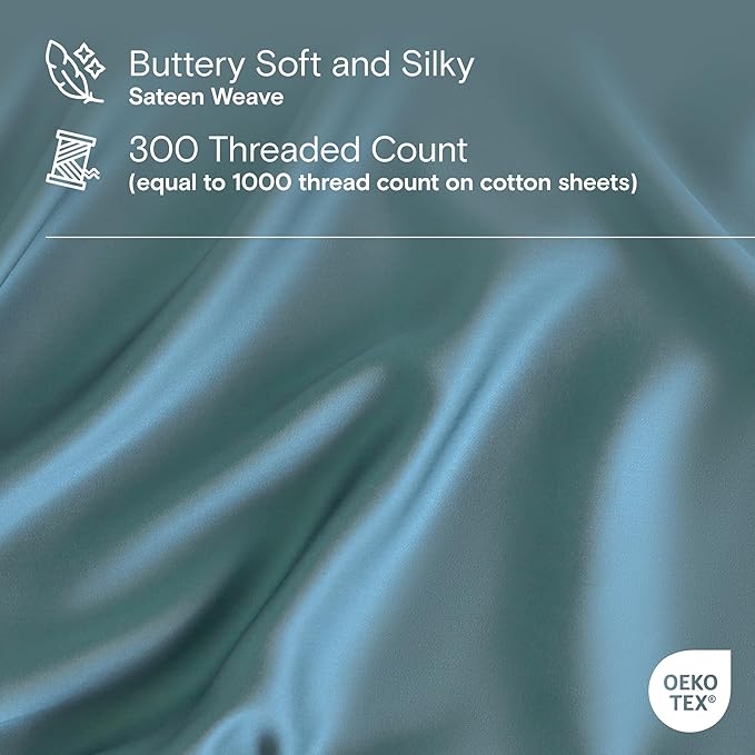 DOZ Sheet Set, 100% Viscose derived from Bamboo, Organically Grown, Buttery Soft, Cooling Sheets, High GSM, Deep Pockets - 3 Piece - 2 Pillowcases 1 Fitted Sheet (Teal, Full)