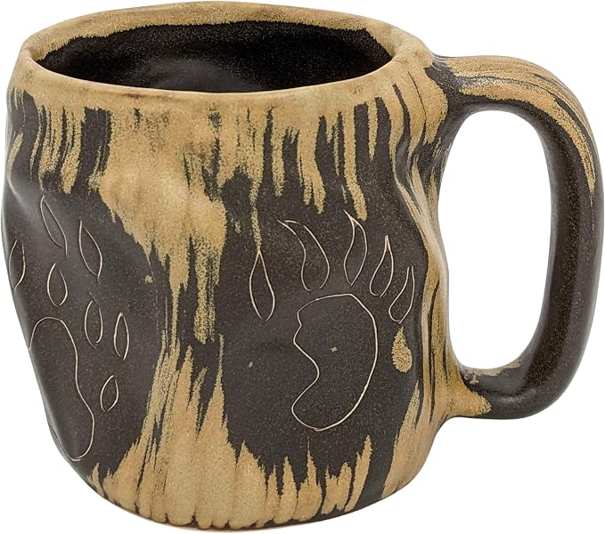 One (1) MARA STONEWARE COLLECTION - 20 Oz. Rock Art Coffee Cup Collectible Dinner Mug - Bear & Wolf Paws by Mara Stoneware