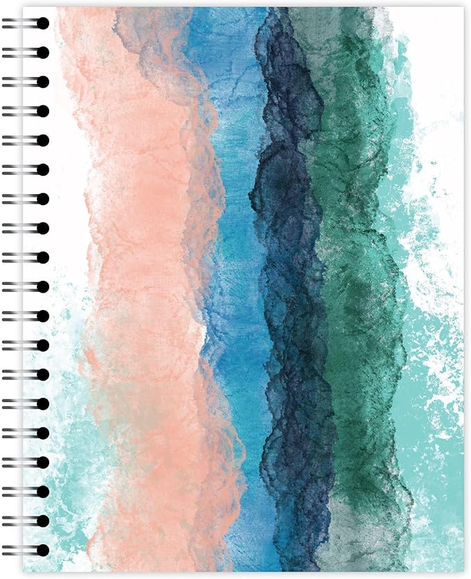 Small Spiral Bound Recycled Notebook, Watercolor Design, 9.75" x 7.5", 70 Sheets, Double-Wire, College Ruled, Vegan, Made in USA