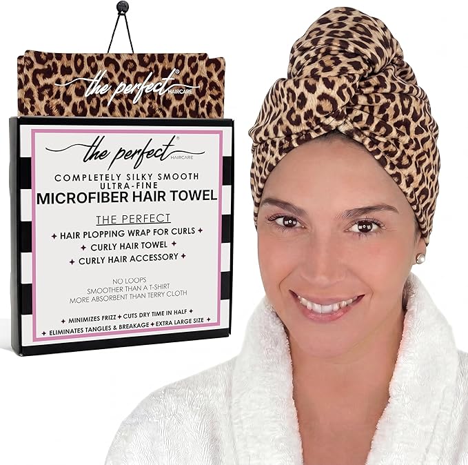 Microfiber Hair Towel Wrap for Women – Large Fast Drying Hair Towel with Patented Clip – Anti-Frizz, Super Absorbent, Silky Smooth Microfiber – Plopping Hair Wrap for Curly, Wavy & Straight Hair