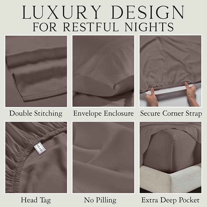 KARISSA MAE Pure Viscose from Bamboo Queen Size Pillowcase Set | 100% FSC Certified | Luxuriously Soft | Cooling | [Mocha]