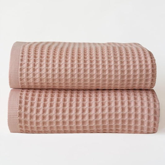 Premium Waffle Bath Towels Pack of 2 Extra Large 35x71 inch - 100% Turkish Cotton, Waffle Weave, Quick Dry, Lint Free, Oversized, Thin Bath Sheet Towel (Light Pink, Set of 2 Bath Towels)