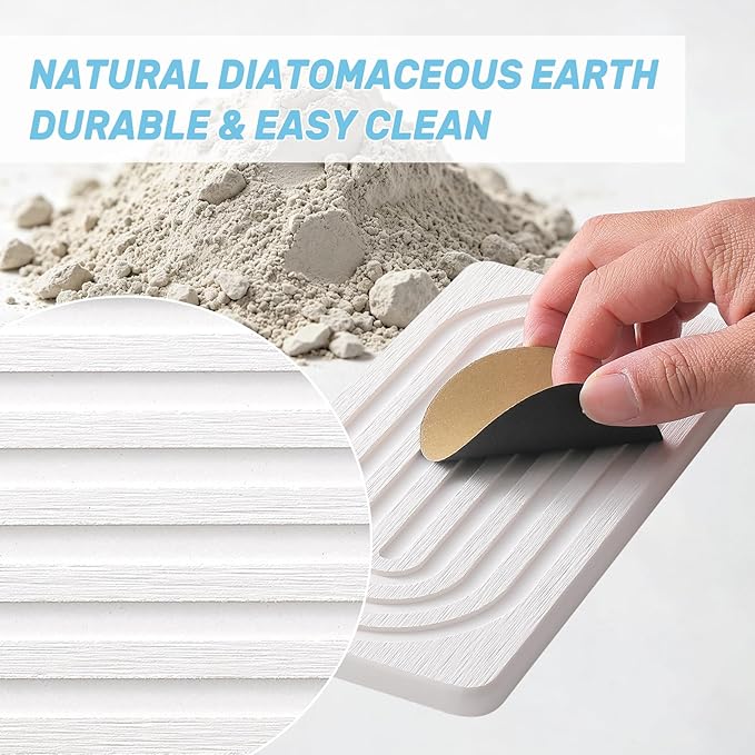 2 PCS Water Absorbing Stone Tray, Quick Drying Diatomite Sink Tray, Non-Slip Drying Mat for Bathroom Vanity & Kitchen Counter, Soap Dispenser Sponge Holder Organizer, White 8.3x4 Inch (White)