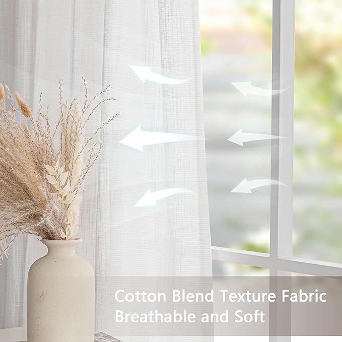 MYSKY HOME Natural French Door Curtains for Door Window 40 Inch Long Short Semi Sheer Light Filtering Curtain for Small Window Drapes Rod Pocket for Bedroom Bathroom, Beige White, 26" Wide, 2 Panels