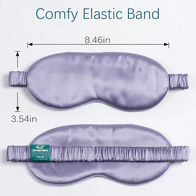100% 22 Momme 6A Grade Double-Sided Pure Mulberry Silk Eye Mask Soft Breathable Sleep Blindfold with Elastic Headband for Men and Women Pack of 1 (Purple)