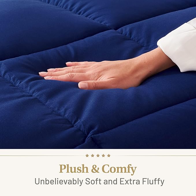 Lavish Comforts® Navy Blue Comforter – Fluffy Down Alternative Dark Blue Comforter, All-Season Queen Duvet Insert, Hypoallergenic, Machine Washable with Corner Loops